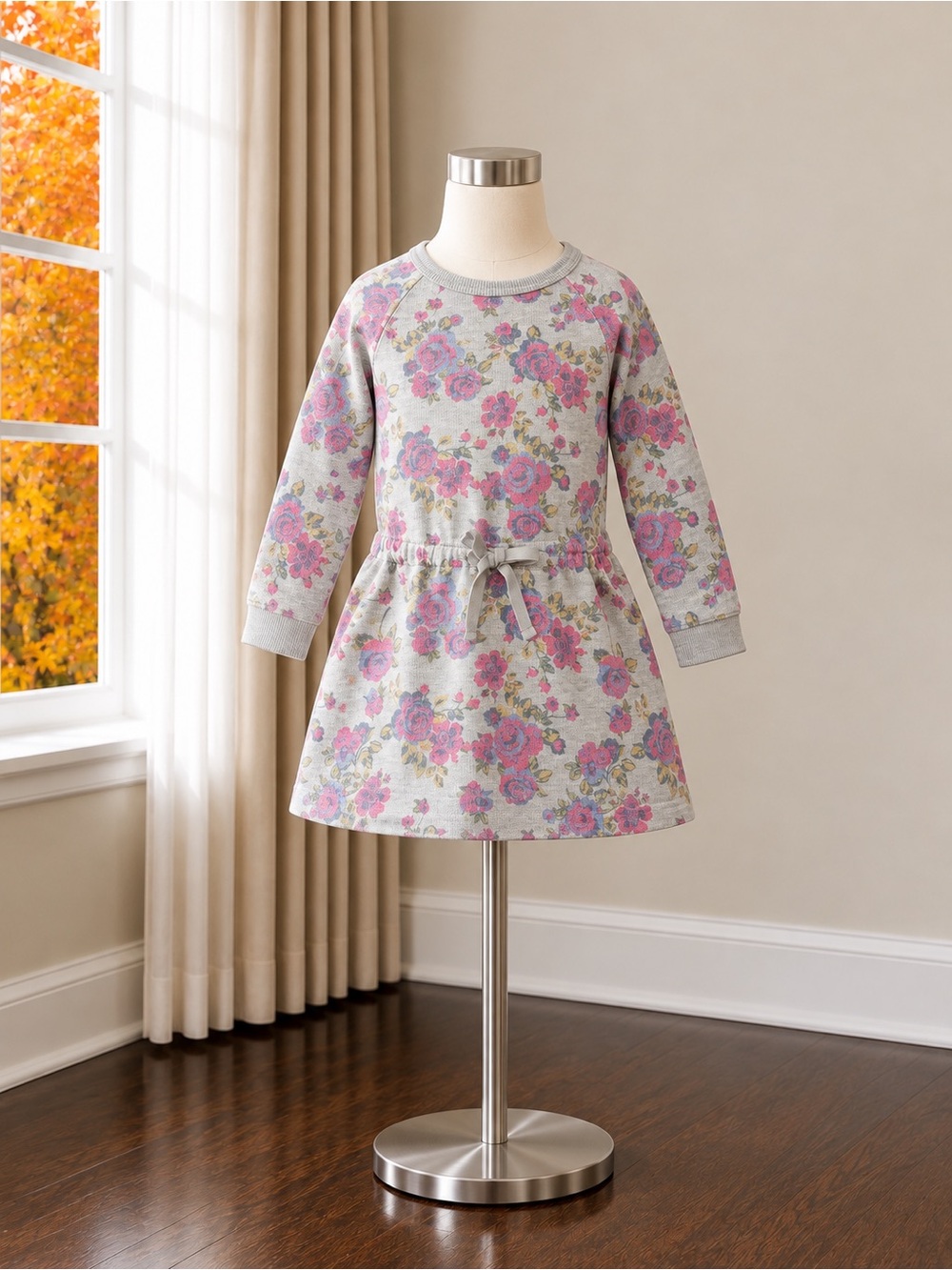 OshKosh B'gosh Gray Sweatshirt Dress with Pink Floral Print